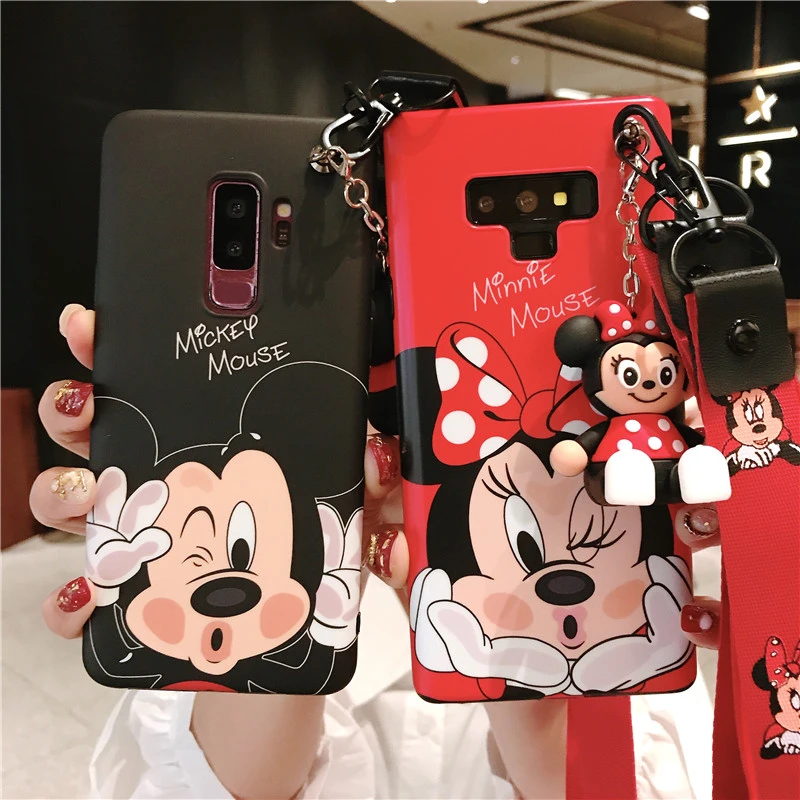 For Samsung S8/s9 plus case cute Mickey phone cover for Galaxy Note 8/9 soft shell S8/S9+ cartoon Minnie mouse strap toy holder
