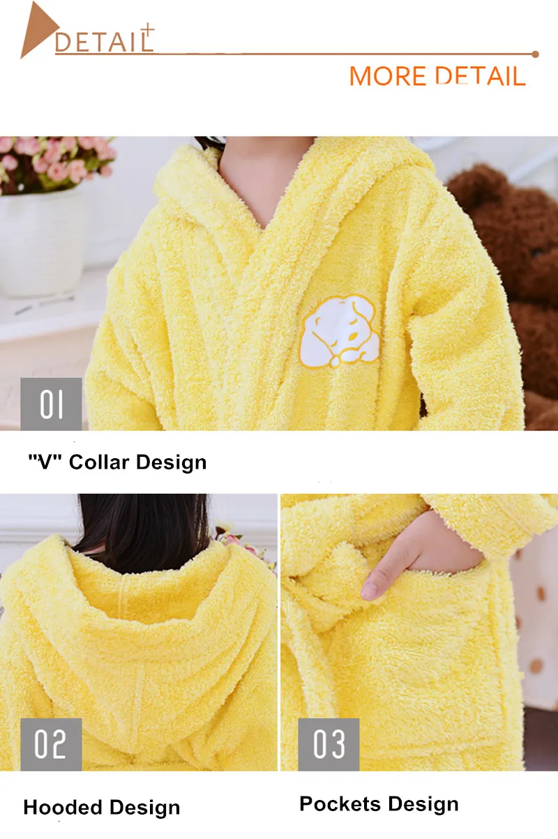 Terry Bathrobe Kids Hooded Bath Towel 11