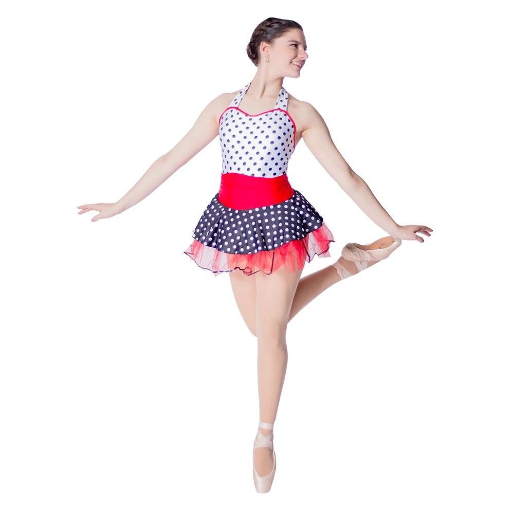 

Girls Polka Dot Ballet Tutus Dress Halter Leotard 4 Layers Soft Tulle Tutus for Ladies Performance Modern Dance