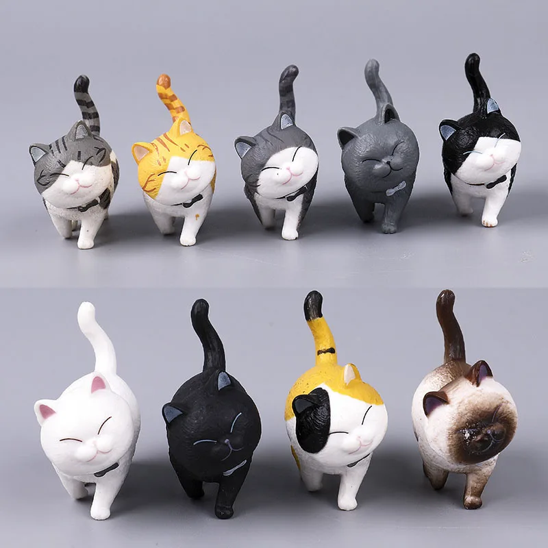 

9PCS/LOT Mini Cat Animal Toys Model 4CM Home Decor Plastic Figures Decoration Accessories Chilfren Toy Gifts