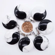 Обсидиан черный и белый драгоценный камень Тай Цзи Подвески Круглый сплетенный кулон для кунг-фу ювелирные изделия ожерелье изготовление 1 шт