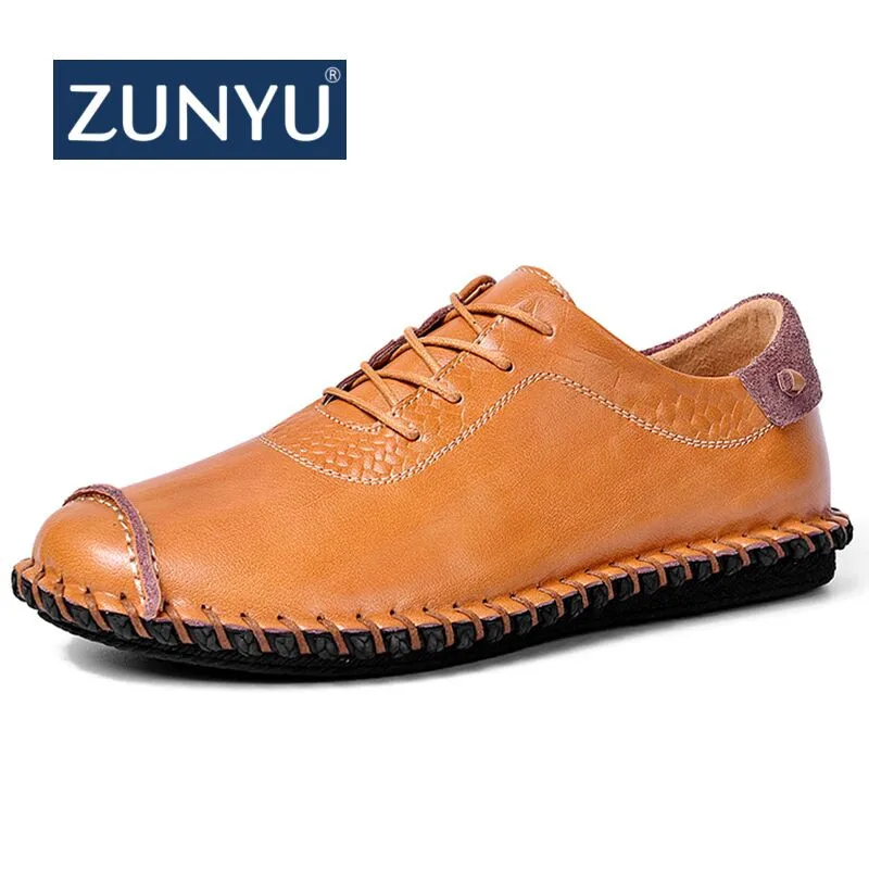 

ZUNYU 2018 New Men Shoes Split Leather Moccasin Loafers Tenis Masculino Adulto Handmade Slip On Flats Boat Shoes Male Footwear