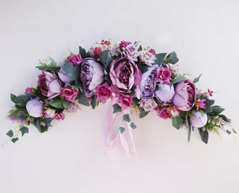 

1PC Artificial Flowers Rose Sill Wall Decoration Wreath Door Knocker Decorative Pendant Wedding Background Fake Hanging Flower