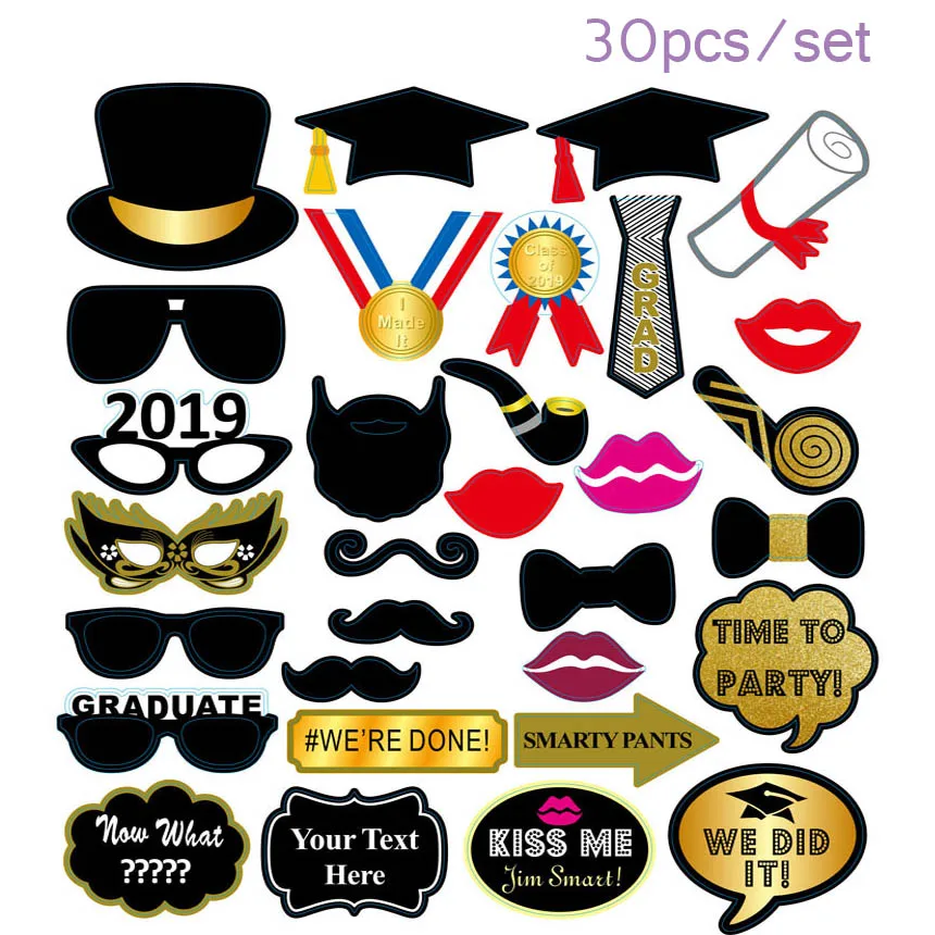 30pcs gold Выпускной поставок пари Photo Booth Реквизит поздравляю Бумага очки Сокол украшение партии выпускник Congration - Цвет: 30pcs gold