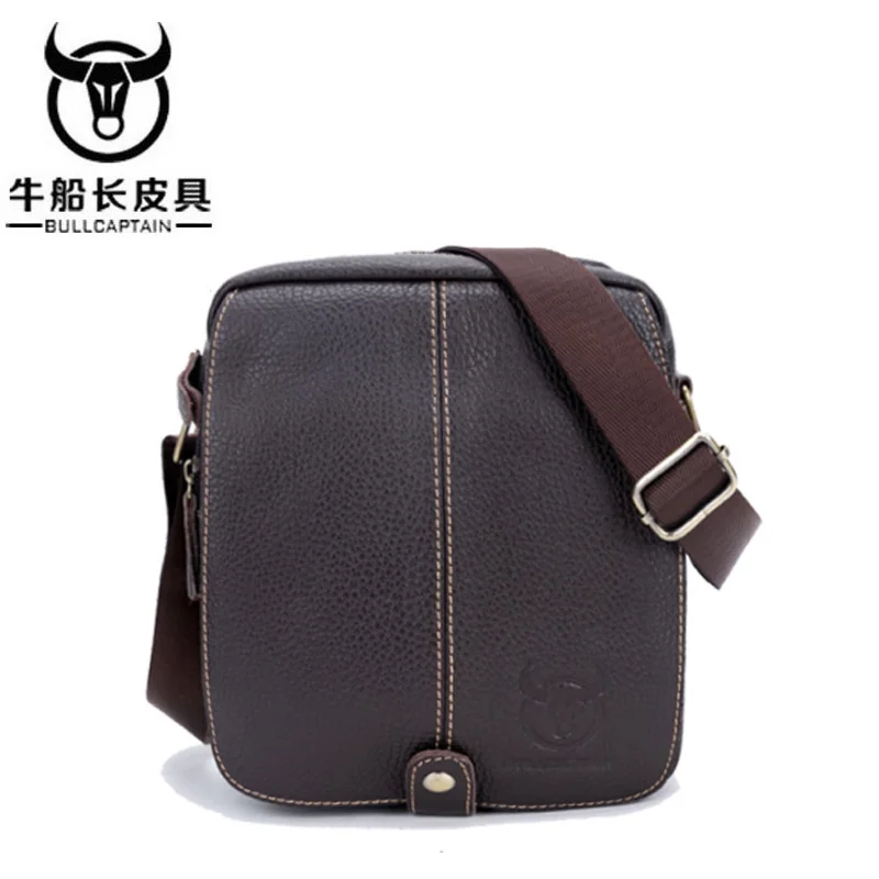

BULLCAPTAIN Fashion 2018 Men's Genuine Leather Crossbody bags small Famous brand shoulder bag Male Bag messenger bags brown