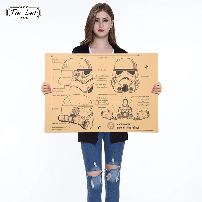 

Helmet Design Drawings Vintage Kraft Paper Poster Bar Living Room Bedroom Wall Sticker Decorative Painting 51x35.5cm