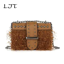 

LJT Brand Women Fashion New Plush Shoulder Bags for Women 2018 Rivet Vintage Chain Crossbody Messenger Bag Mini Handbags Clutch