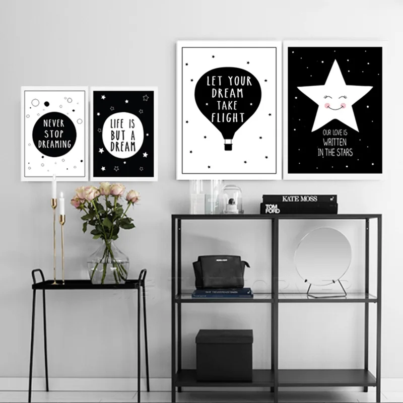 

Nordic Minimalist Black White Quotes Art Canvas Painting Poster Prints Nursery Home Decor Wall For Kids Room No Frame PD2228