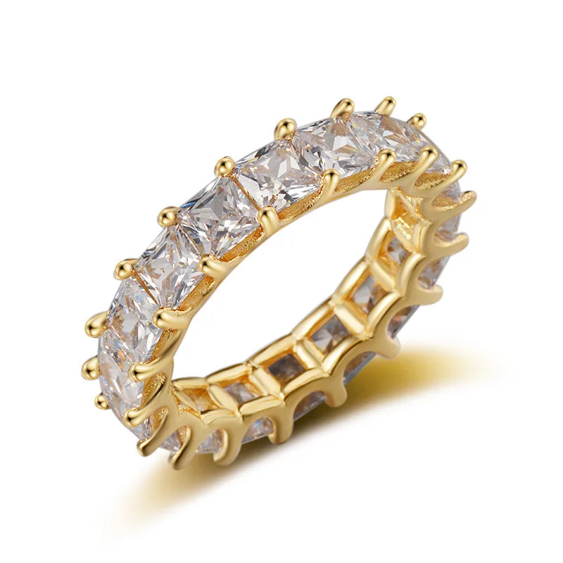 

Luxury One Row Shine Thin Baguette T Ring Austrian Cubic Zirconia Eternity Rings Fashion Silver Color Wedding Band