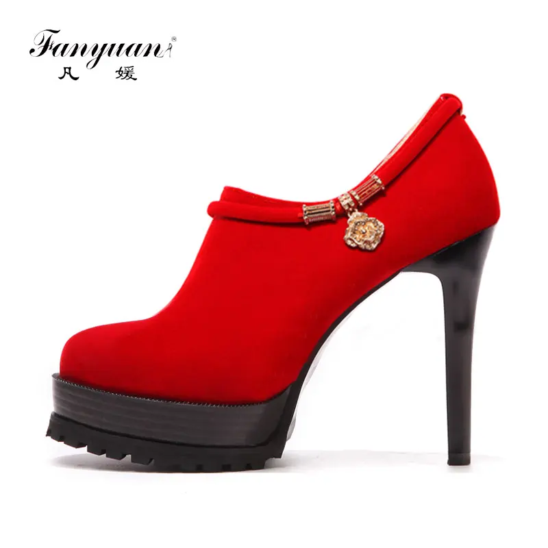 Rond Printemps De Talons automne À Hauts Black Chaussures Classique Métal Pompes Femmes Chaîne red Élégant Base Mariage En Fanyuan Bout Partie 7T5qx
