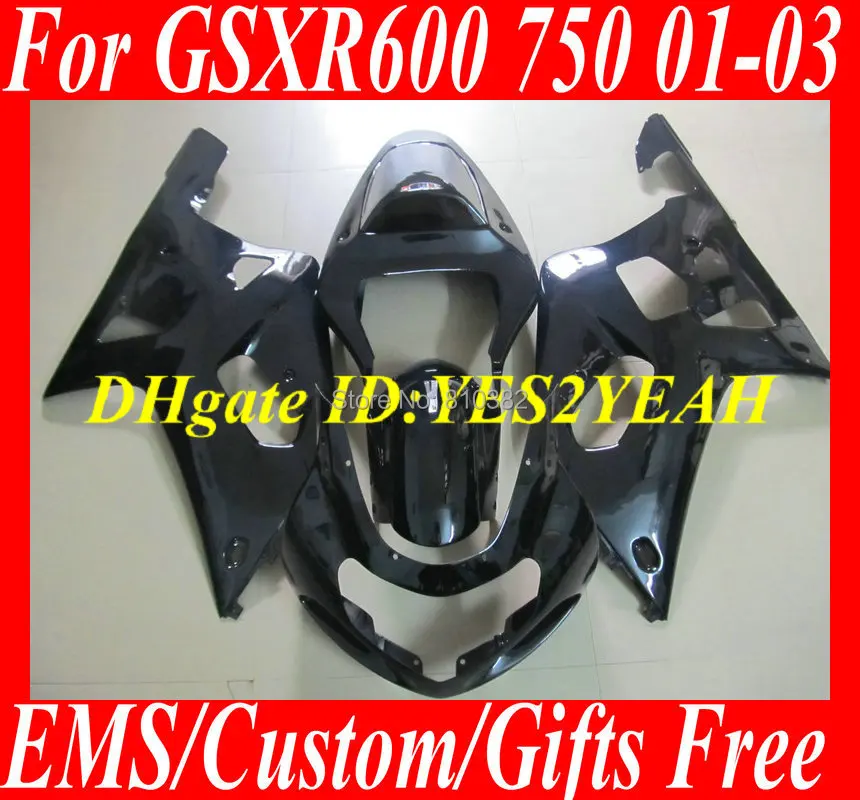 Набор обтекателей для GSXR600 750 01 02 03 GSXR 600 GSX R750 K1 2003 2001 2002 полностью глянцевый черный