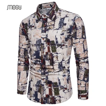 

MOGU Men Casual Shirts 2018 Spring New Fashion Long Sleeve Printed Shirts Plus Size Camisas Masculina 5XL