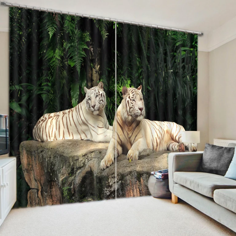 

Crouching Tiger photo print fabric black silk blackout curtains 3d digital realism