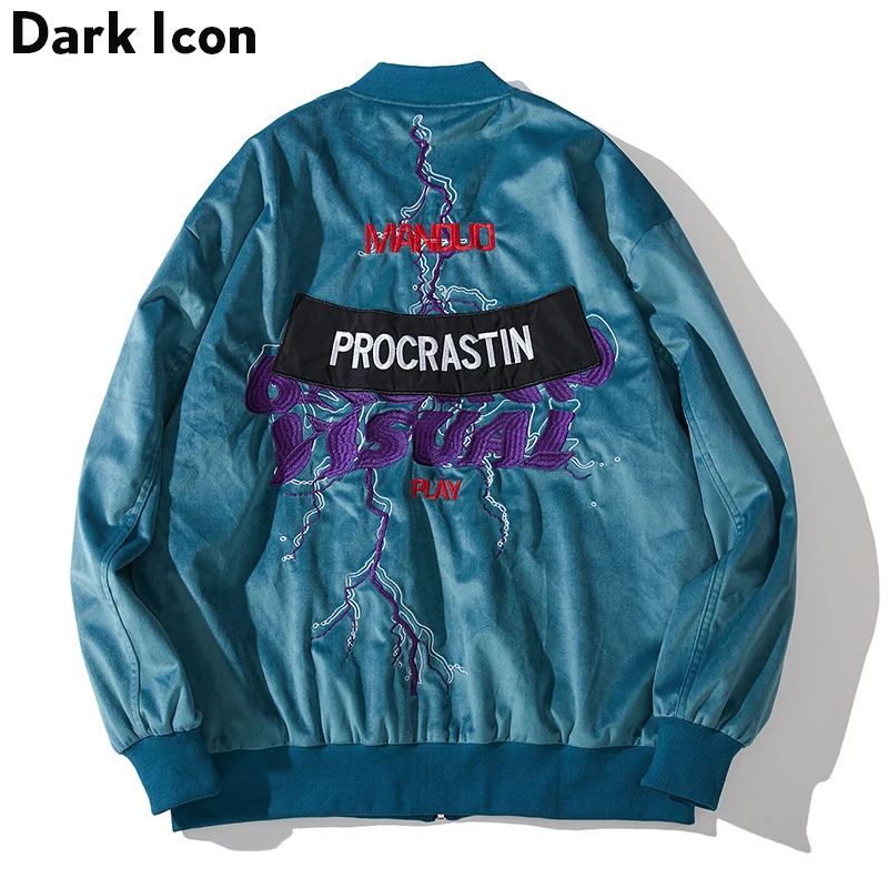 Dark Icon Embroidery Velvet Bomber Jacket Men 2019 Spring Hip Hop Jacket Men Women Streetwear Jackets for Men 2 Colors