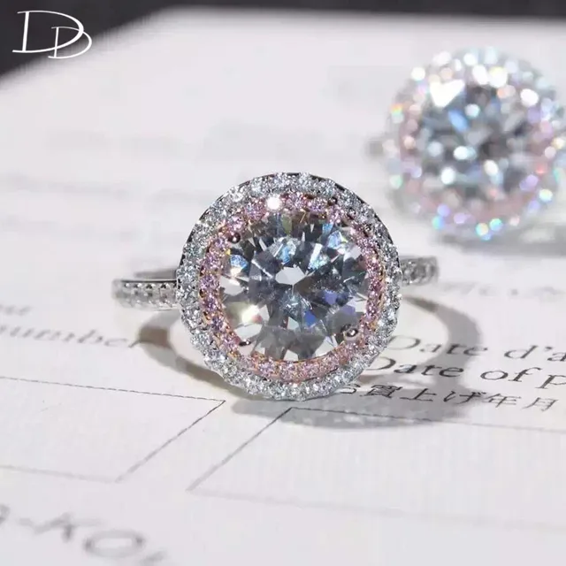 DODO Beautiful Pink Small AAA Zircon Round Rings For Women Luxurious 7mm Main Stone Wedding Engagement Jewelry Anillos JZ069