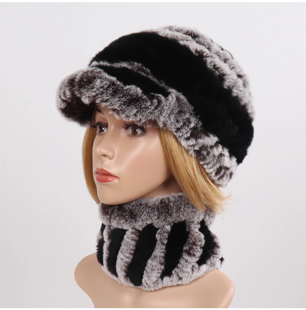 Женская эластичная шапка из натурального меха, шарф из натурального теплого 100% натурального кролика Рекс, меховая шапка, наборы шарфов