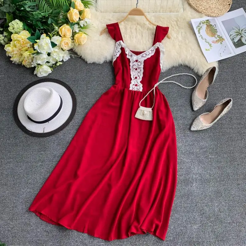

institute wind fairy van bumped color lace garter over-the-knee long dress female literary restoring ancient ways