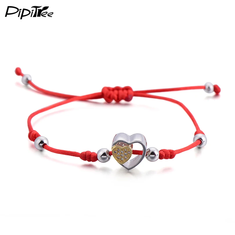

PPitree CZ Heart Bracelet Femme DIY Jewelry Elegant Beaded Love Charm Red String Bracelets & Bangles for Women Girls Lovely Gift