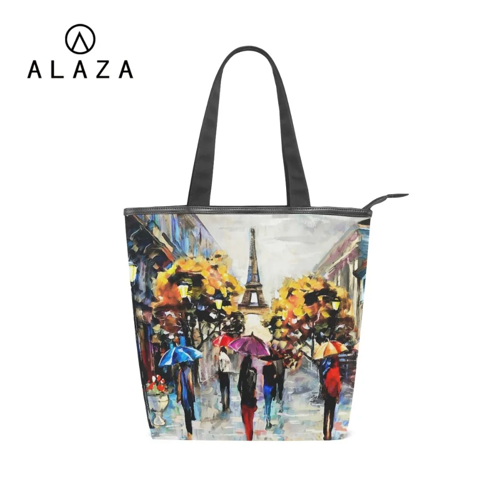 

ALAZA Women Casual Canvas Shoulder Bag Paris Eiffel Tower Printing Bag Big Size Handbag Tote Ladies Free Shipping High Quality
