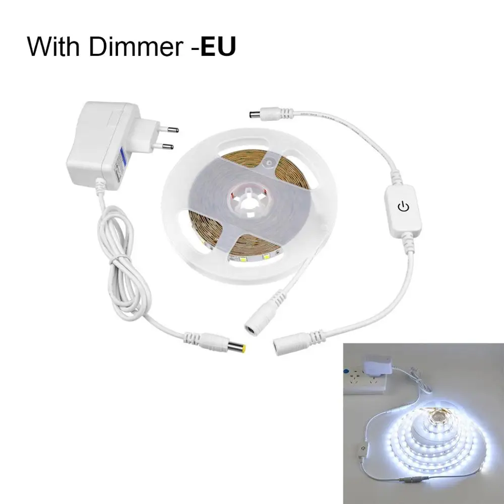 Затемнения СВЕТОДИОДНЫЙ Свет 12 V SMD4040 полосы света для Кухня Touch Управление 5 M ленты с 2A ЕС США адаптер питания под кабинет освещения - Цвет: White Strip EU Plug