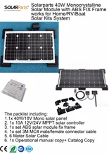 Solarparts 1x 40W Monocrystalline Solar Module by ABS fix frame solar cell factory cheap selling 12V solar panel RV/Marine/Boat