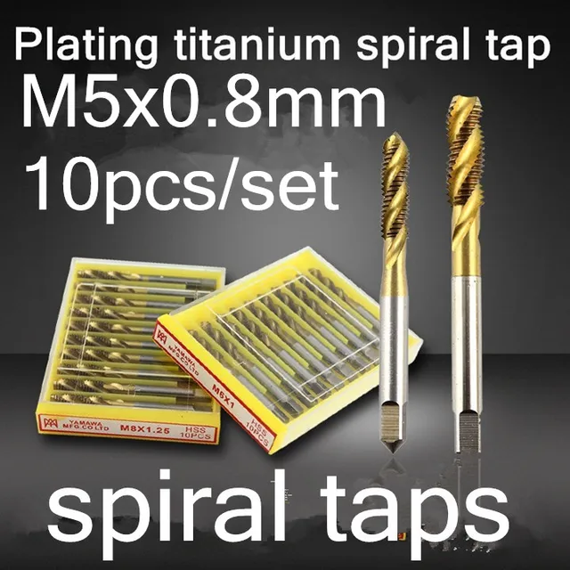 M5X0.8 mm 10pcs/set HSS Titanium coating spiral tap Machine taps Blind