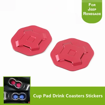

(2pieces/lot) Red Aluminium Alloy Cup Holder Bottom Pad Mat Trim for Jeep Renegade 2014 2015 2016