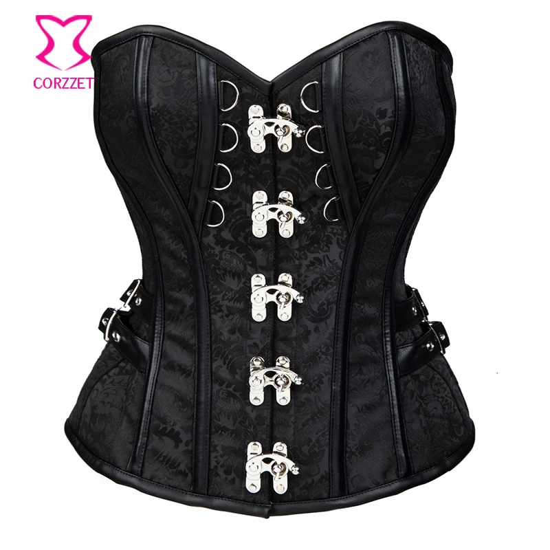 

Black Steel Boned Sexy Corset Plus Size Burlesque Costumes Steampunk Corsets And Bustiers Espartilhos E Corpetes Emagrecimento