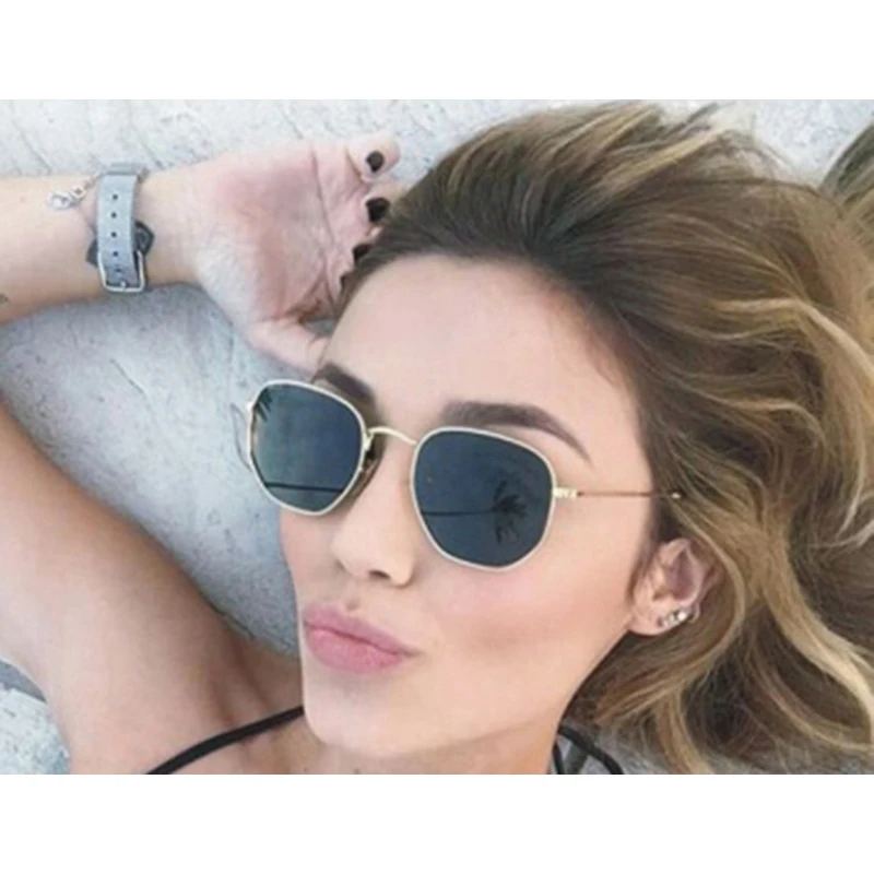 

Retro Hexagon Square Sunglasses Women Slim Metal Frame Glasses Vintage Eyewear Men Party Shades UV400 Mirror Luxury Sun Glasses