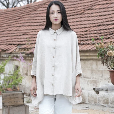Women-Blouses-White-Beige-Color-Batwing-Sleeve-Cotton-Linen-Long-Blouses-Casual-Vintage-Women-Shirt-Loose