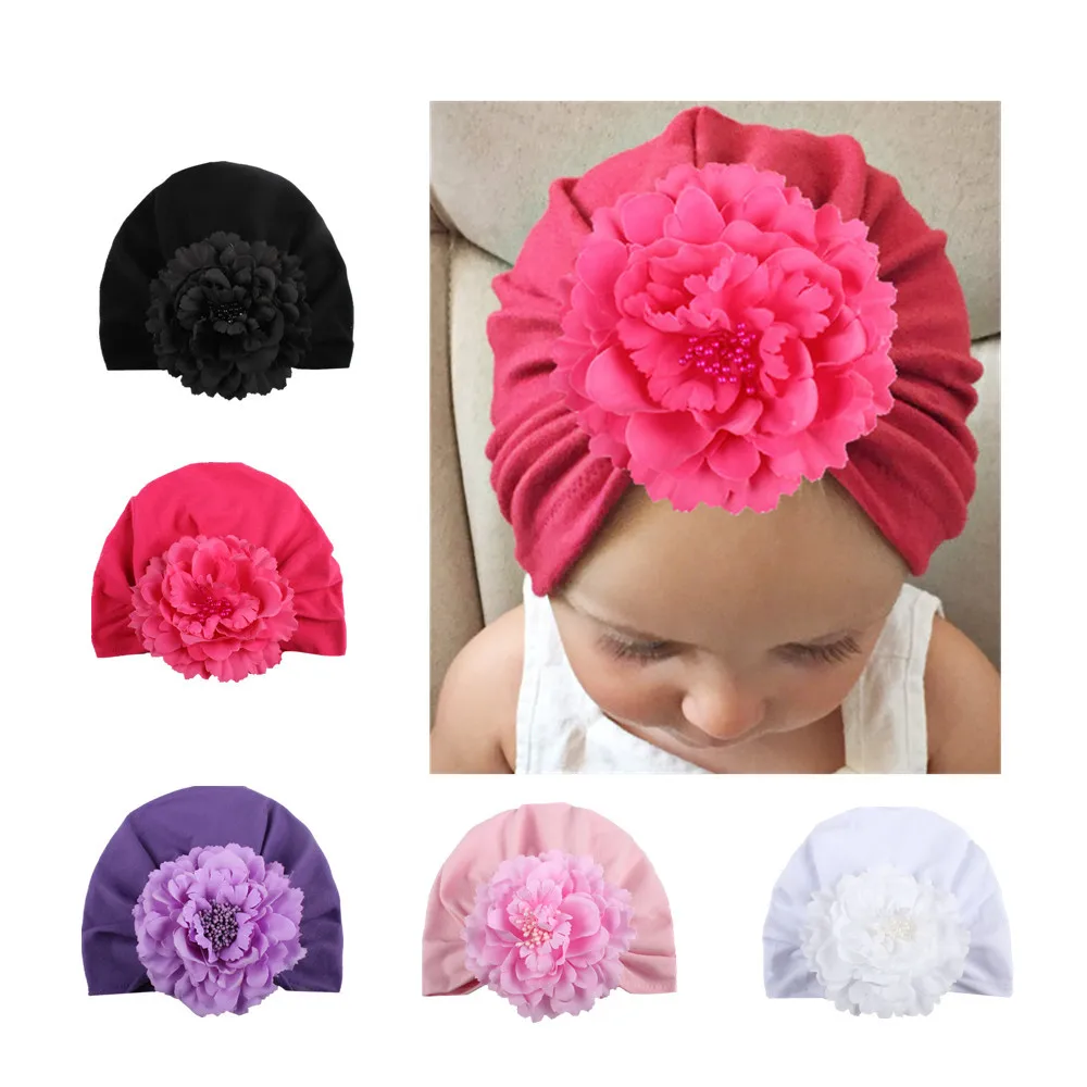 

Lovely Newborn Girl Kids Baby Hat Floral India Hat Bohemia Cap Muslim Children's Hijabs 1 To 6 Year Baby Flower Headwear