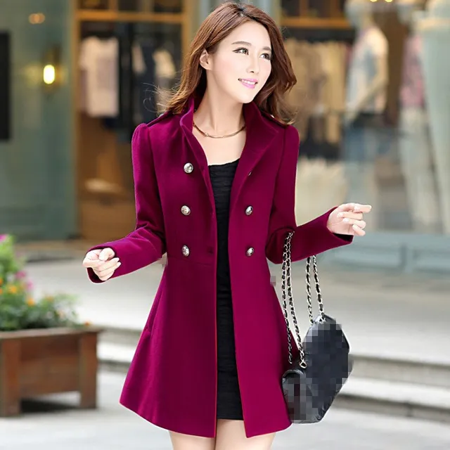 2018 Autumn Winter New Women Wool Coat Vintage Double Breasted Woolen Solid Coat Button Female Elegant Long Outwear