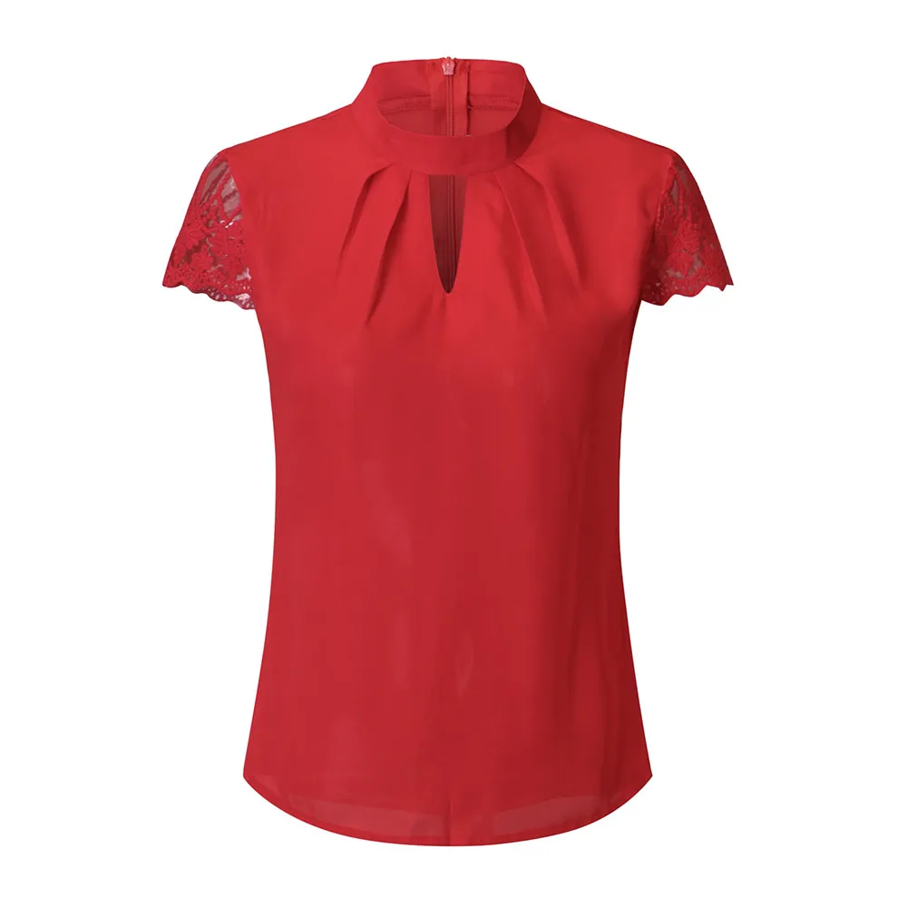 Женские шифоновые блузки с коротким рукавом кружевные вырезом размера плюс 3XL - Фото №1