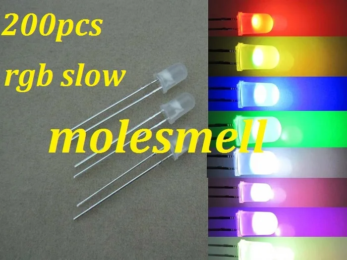 200 шт. 5 мм Рассеянный RGB Радуга медленная мигающая вспышка красный зеленый синий