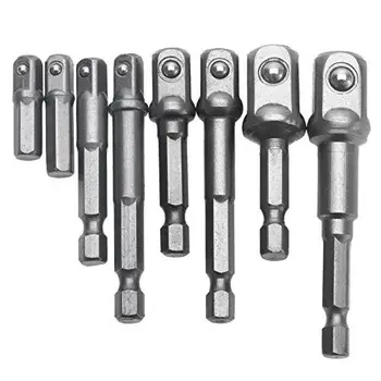 

New 8pcs Heavy Duty Socket Adapter Set 1/4 Hex Shank To 1/4 3/8 1/2 Socket Bit Adapter Drill Nut Driver Power Extension Bar Set