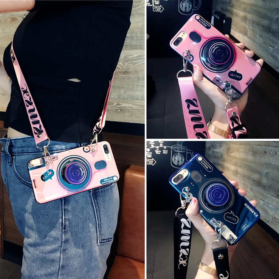 

For iphone XR XS MAX X 8 7 plus 6 6s plus case cover blue ray 3d camera with strap soft silicon phone bag shell Ritozcase