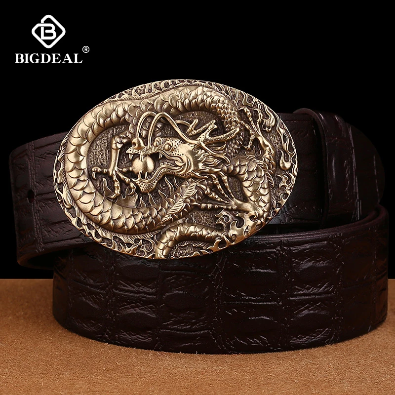 

BIGDEAL Men Belts Vintage Top Genuine Leather Belt For Mens Cowhide Belts With Buckle Black Palm red Coffee