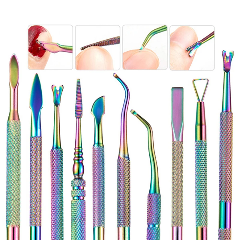 

11 Style Dead Skin Manicure Pedicure Cleaner Dual-end Stainless Steel Nail Cuticle Pusher Spoon Remover Trimmer Nail Tool