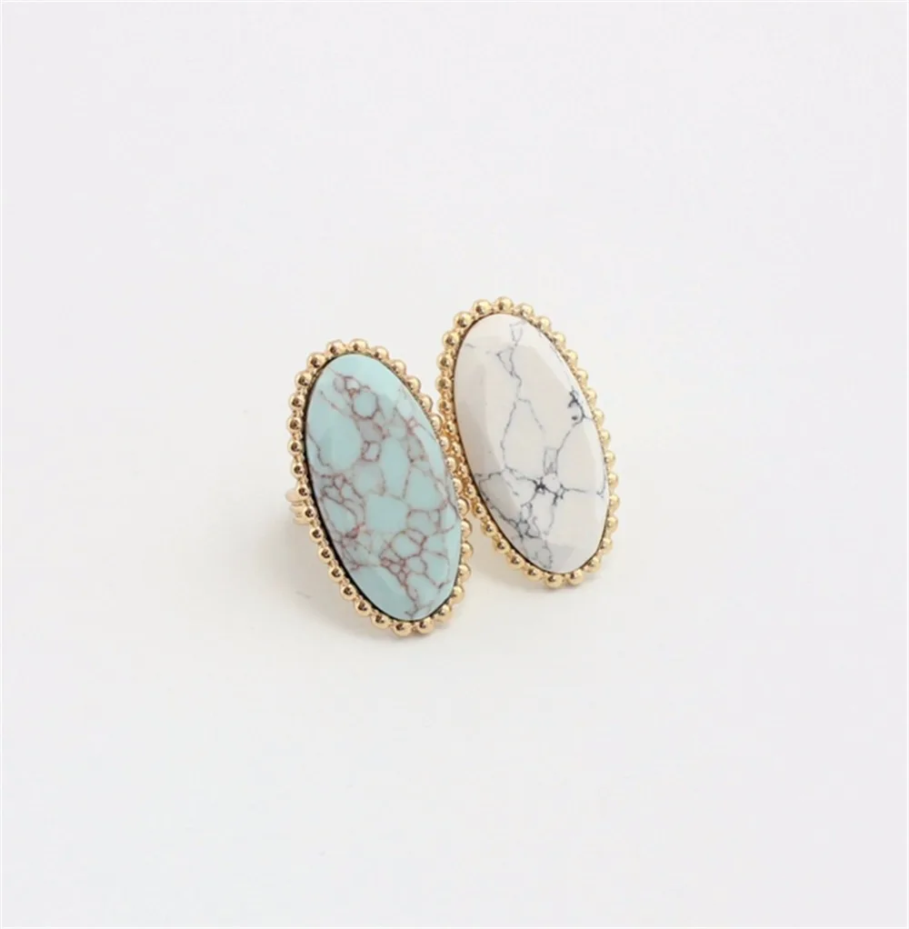 

Druzy Natural White Green Turquoises Rings Oval Vintage Natural Stone Rings for Women Elder Fine Birthday Aniversary Gifts