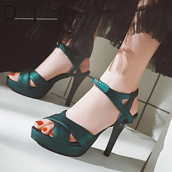 

DORATASIA New Fashion Ankle Wrap Platform Sandals Woman 2019 Summer High Thin Heels Plus Size 30-46 Woman Shoes Women