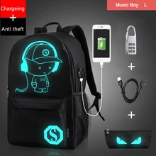 Fashion Nachtleuchtende Cartoon männer Rucksack Teenager Schule Nachtbeleuchtung Taschen mit freies USB + Federbeutel + Diebstahl Schloss rucksack