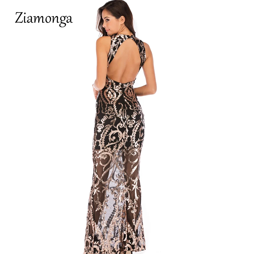 Ziamonga платье макси Элегантный вечерние пикантные платья для Глубокий V