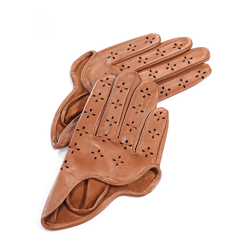 NEW 2019 Genuine Leather Women Gloves Female Dance Performance Breathable Hole Half Palm Sheepskin Gloves Fashion Trend 0666