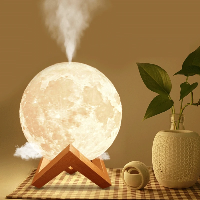

880ML Ultrasonic Air Humidifier 3D Moon Lamp Light Essential Aroma Oil Diffuser Mist Mkaer With Battery For Home Bedroom