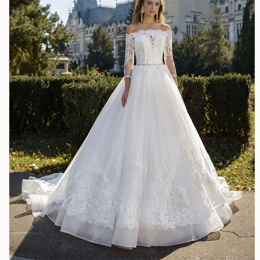 

New Arrival Charming Wedding Dress 2023 Gorgeous Appliques Ball Gown Illusion 3/4 Sleeves Bridal Gown Vestido de Noiva