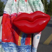 Women Funny Bags Acrylic Red Lips Evening Clutch Day Clutches Dinner Clutch Purse Chain Shoulder Bag Cell Phone Pouch XA711A