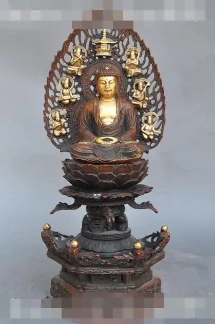 

S6189 11" Tibet buddhism Pure Bronze 24K Gold Gild Sakyamuni Amitabha Buddha Statue D0318
