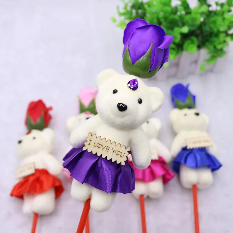 10 шт. плюшевый мишка плюшевые игрушки с розовым мылом букет цветов многоцветная милая кукла подарок на день Святого Валентина и свадебные подарки