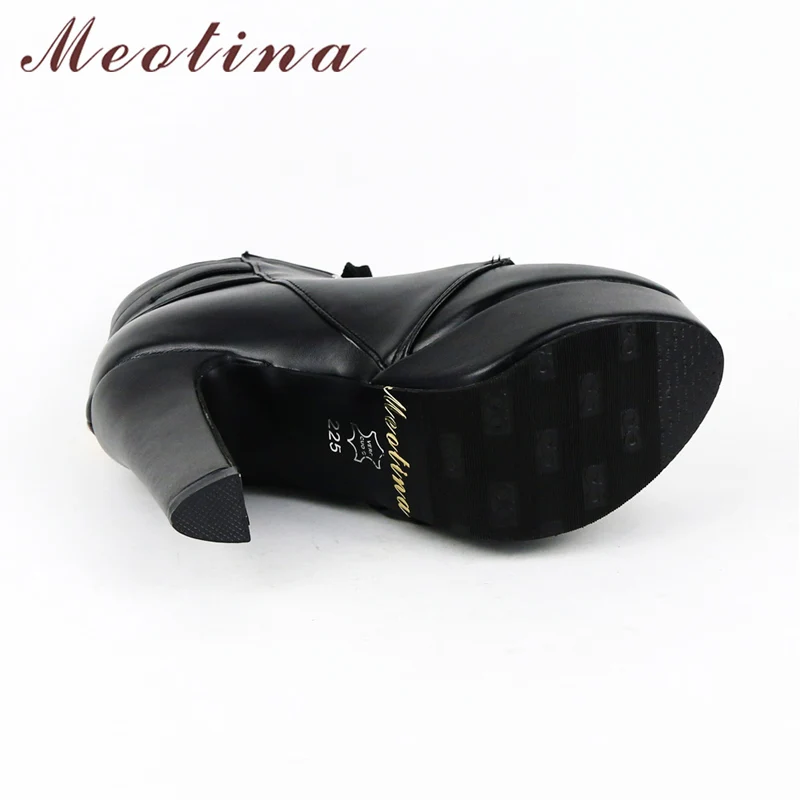 Meotina/обувь женские ботильоны на высоком каблуке женские ботинки на платформе зимние полусапожки на меху женская обувь на шнуровке с пряжкой большой размер 44, 45