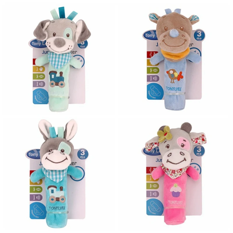 

Newborn Cute Plush Animal Hand Bells Rattle Ring Bell Baby Cartoon Animal Rattle Infant Early Educational Doll Toy hot HOT